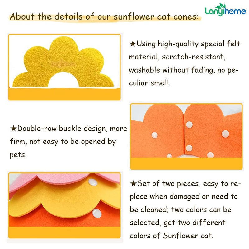 Lanyihome Cat Recovery Collar - Cute Flower Neck Cat Cones After Surgery, Adjustable Cat E Collar, Surgery Recovery Elizabethan Collars for Kitten Cats Puppy Rabbits, Pack of 2 Medium Yellow+Pink - BeesActive Australia
