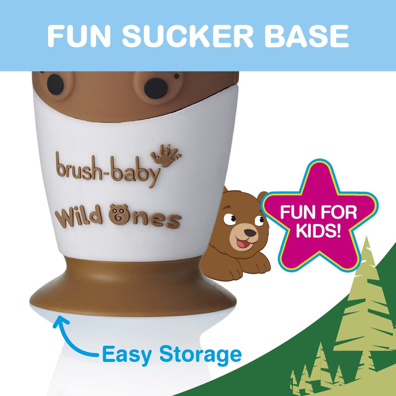 Brush-Baby WildOnes Kids Electric Rechargeable Toothbrush Bear, 1 Handle, 3 Brush Head, USB Charging Cable, for Ages 0-10 (Bear) - BeesActive Australia