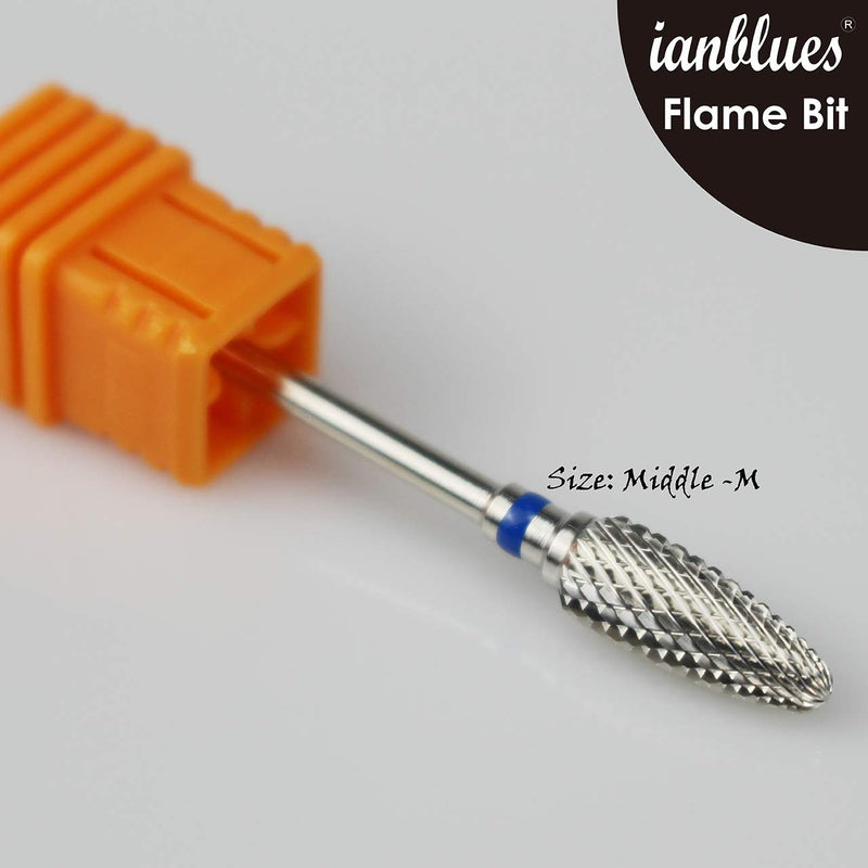 ianblues Nail Drill, Flame Bit, Professional Drill Bit to Quick Remove Nail Gels, Acrylic Gels, Dip Powder (Middle -M, Silver) Middle -M - BeesActive Australia