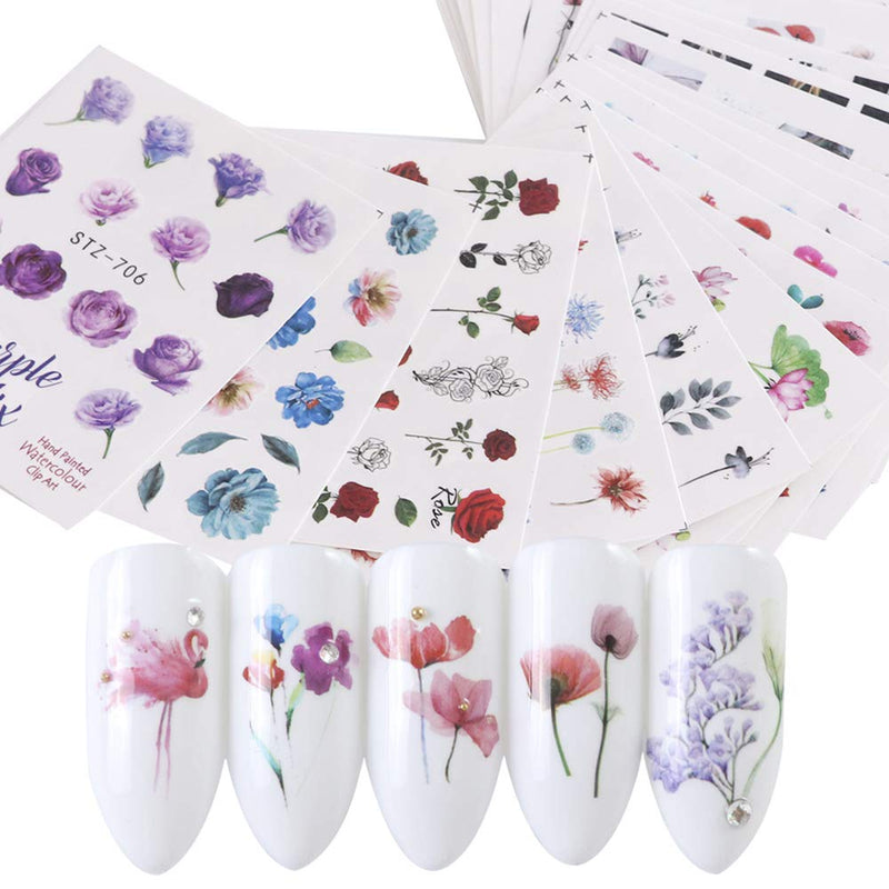 Comdoit Nail Stickers Decal Nail Art Accessories 24 Sheets Water Transfer Nail Decals for Women Leaf Cactus Flower Design for Acrylic Nails Decorations Manicure Tips Charms Sticker Nail Art Supplies - BeesActive Australia