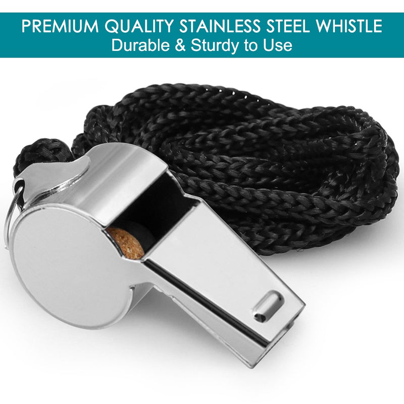 FineGood 5 Packs Stainless Steel Whistle, Loud Metal Whistle with Lanyard for Referees Coaches Lifeguards Survival Emergency Football Basketball Soccer Hockey Silver - BeesActive Australia