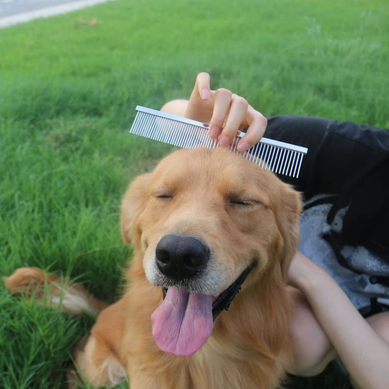 ROPO Dog Combs for Detangling and Knots - Stainless Steel Cat Combs with Round Teeth - Pet Combs for Dogs - Professional Grooming Tools for Long and Short Hair Dogs, Cats and Other Pets Silver - BeesActive Australia