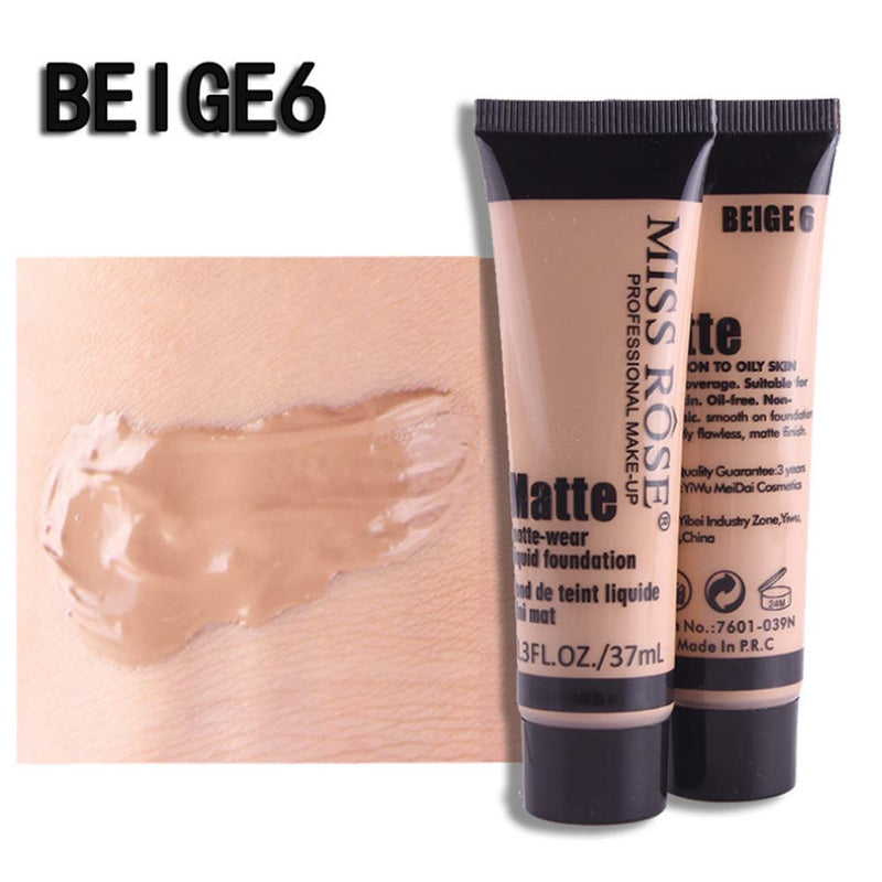 MISS ROSE Smooth Makeup Base Face Liquid Foundation, Matte Wear Concealer Sun Block Cream, Full Coverage Foundation(#6) #6 - BeesActive Australia