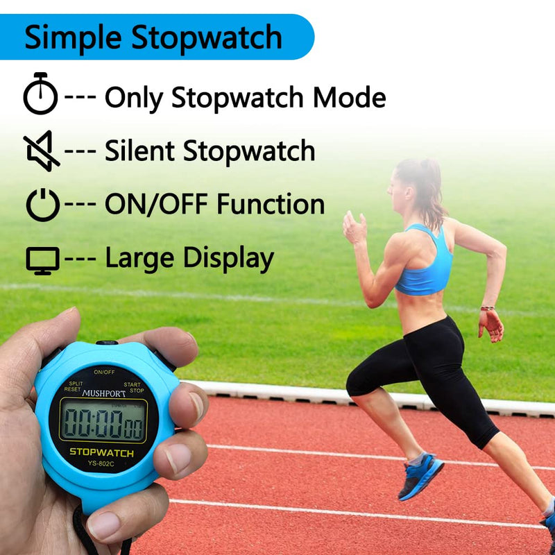 Stopwatch Sport Timer Only Stopwatch with ON/Off, No Clock No Date Silent Simple Operation Children Friendly, MUSHPORT Digital Stopwatch for Coaches Kids Swimming Running Sports Practice - BeesActive Australia