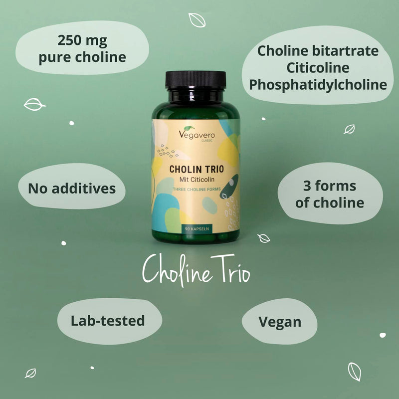 Choline Complex Vegavero� | 3 Forms: Bitartrate, CDP & Phosphatidyl | NO Additives | 90 Vegan Capsules - BeesActive Australia