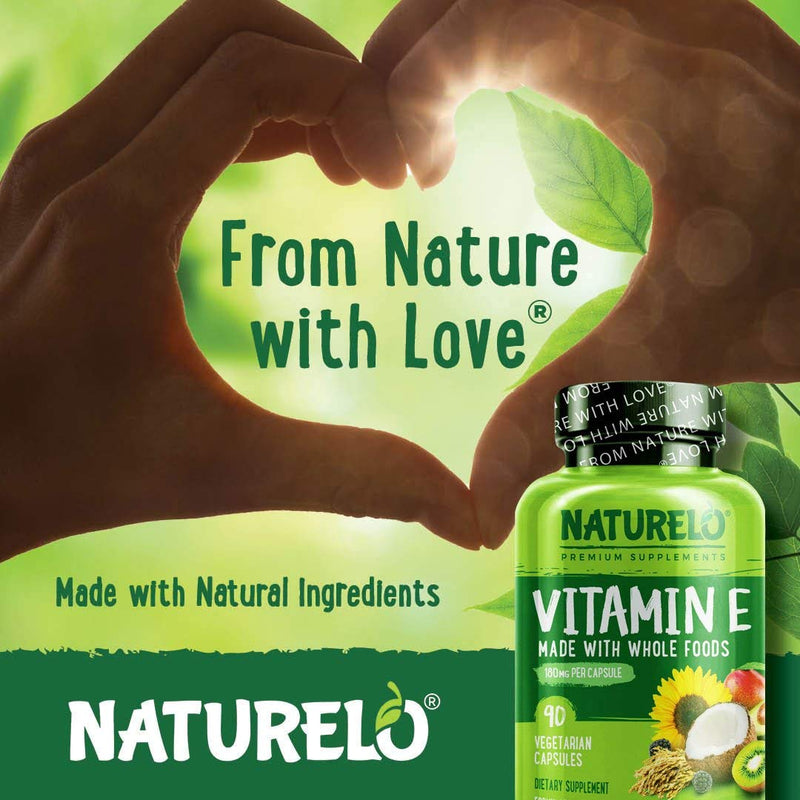 NATURELO Vitamin E with Mixed Tocopherols from Natural Sources (Coconut, Sunflower & Rice Bran) - 350mg - Includes Avocado, Mango, Kiwi & BlackBerry Extracts - 90 Vegan Capsules | 3 Months Supply - BeesActive Australia