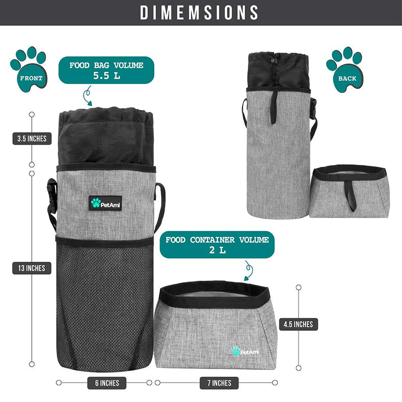 PetAmi Dog Food Travel Bag, Collapsible Dog Travel Bowls, Kibble Carrier for Dogs with Dog Water Bowls Kit, Pet Food Travel Container Storage for Camping, Hiking Gear Accessories Food Bag & Collapsible Bowls Heather Gray - BeesActive Australia
