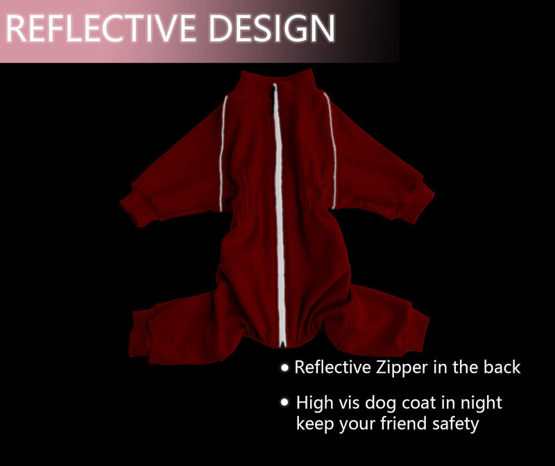 Dog Full Body Warm Fleece Coat with Legs Puppy Pyjamas Jumpsuit Suit with Reflective Zipper Closure Put on and Off Easy and Safety X-Large(Back: 20"in) Red - BeesActive Australia