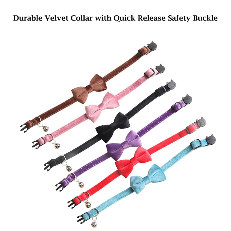 2 Pack Breakaway Cat Collars with Bell and Bowtie Comfortable Velvet Cat Collar with Cute Safety Buckle Adjustable Pet Collar for Kitty Kitten Puppy Neck Accessories for Daily Wearing Kitten One Size Brown & Pink - BeesActive Australia
