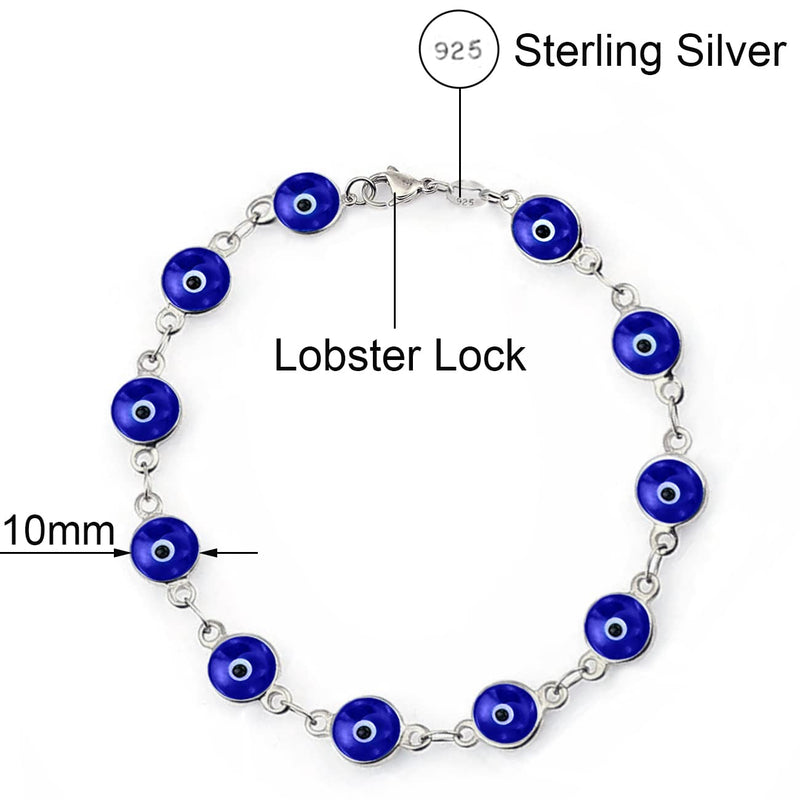 Savlano 925 Sterling Silver Glass Bead Evil Eye Bracelet - 7" inch Evil Eye Bracelet for Women & Girls Comes with Gift Box Navy - BeesActive Australia