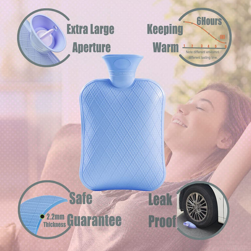 FORICOM Hot Water Bottle with Cover - Hot Water Bag, 2.0L PVC BPA-Free and Odorless for Pain Relief and Ease Aches Sky Blue - BeesActive Australia
