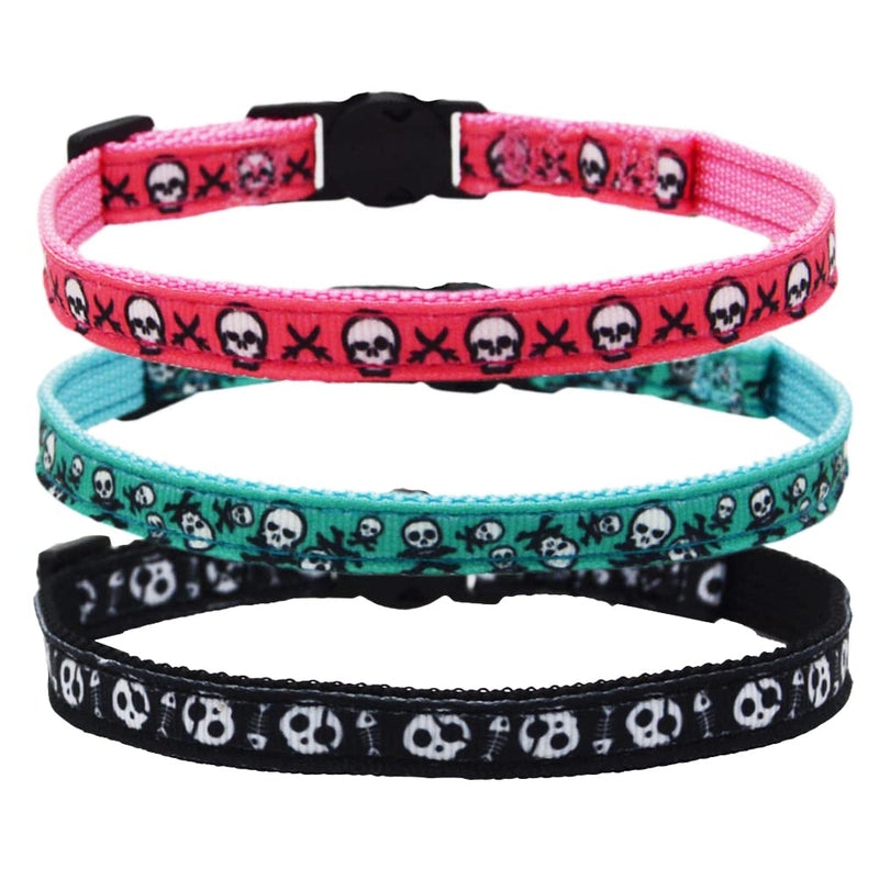 3 Pack Bowtie Skull Cat Collar Adjustable Quick Release Collar with Bell Black Pink and Green - BeesActive Australia