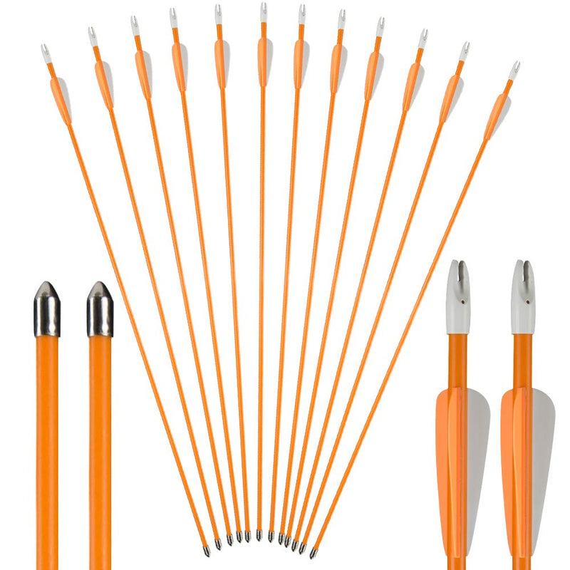 Huntingdoor 28inch/26inch Archery Targeting Arrows Youth Arrows Practice Arrows for Kids Beginner Fiberglass Arrows for Recurve Bow 12 Pack Orange 26inch - BeesActive Australia