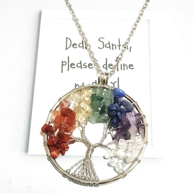 Tree of life Pendant Necklace Crystal Quartz Healing Stone 7 Chakra Chain Gemstone Wire Wrapped Tree Jewelry for Women Girls Men (Circle) Circle - BeesActive Australia