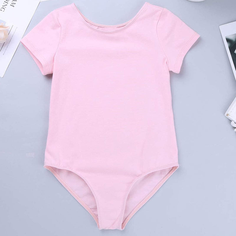 TAIKMD Girls Classic Short Sleeve Gymnastics Leotard With Dance Skirt Tutu Dress Ballerina Costume Ballet bodysuits Outfit Pink 120（5-6 Year） - BeesActive Australia