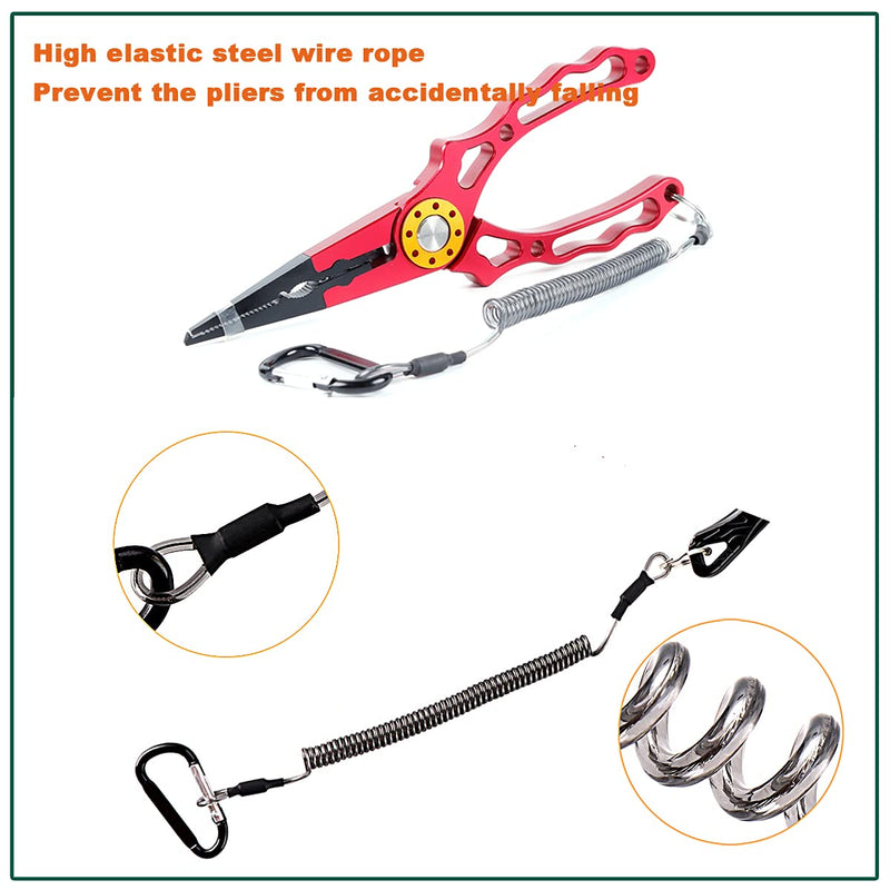LIPOUD Aluminum Multitool Fishing Pliers with Hook Remover Lead Pressing Thread Cutting Split Ring and Lanyard Red - BeesActive Australia