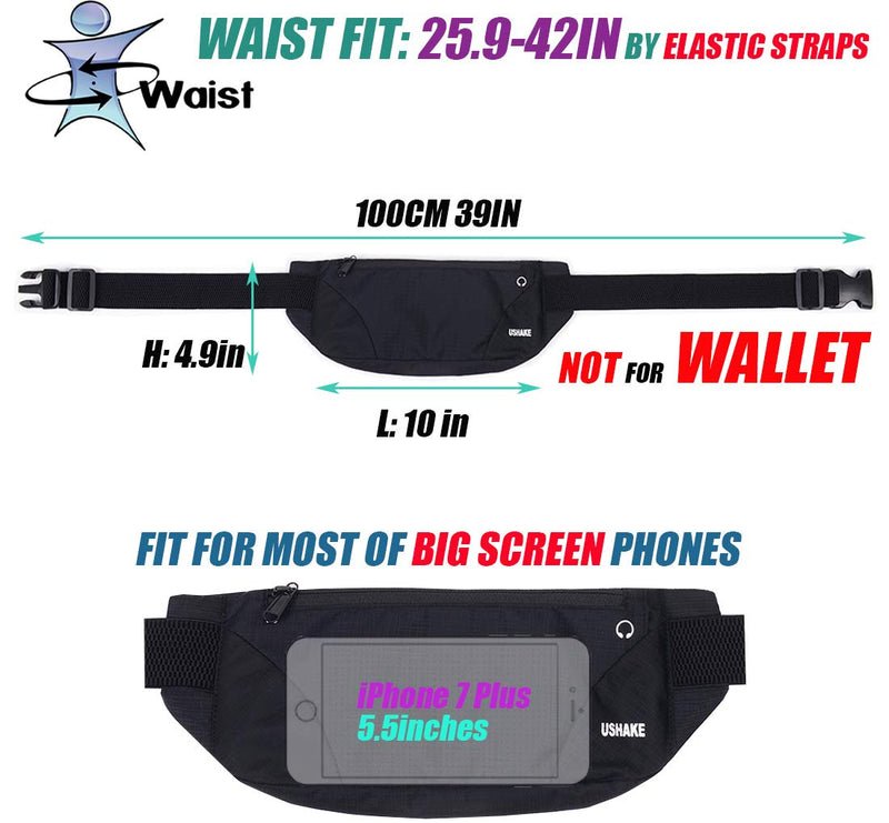 USHAKE Running Belt,Men or Women Ultra Light Bounce Free Waist Pouch Bag Fitness Workout Belt Sport Waist Pack Exercise Waist Bag for iPhone Samsung LG in Running Gym Marathon (BLACK) BLACK - BeesActive Australia