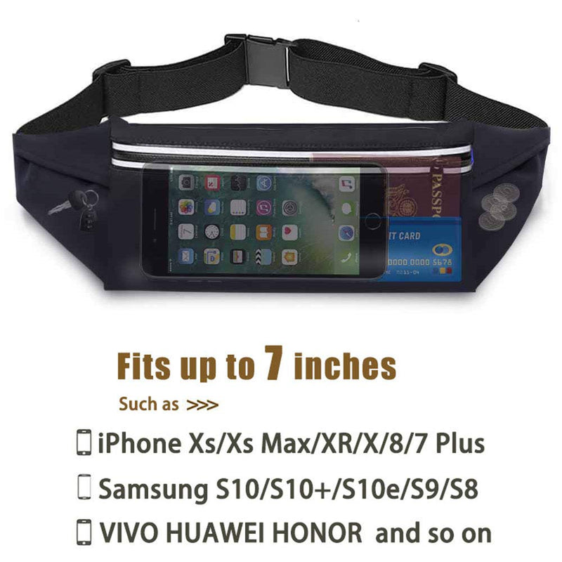 [AUSTRALIA] - GEARWEAR Running Waist Belt Fanny Pack Phone Holder for iPhone XR XS MAX 8 Plus Runner Pouch Bag Men Women for Workout Walking Fitness Exercise Gym Athletes Hiking BLACK/ 27"-45" 
