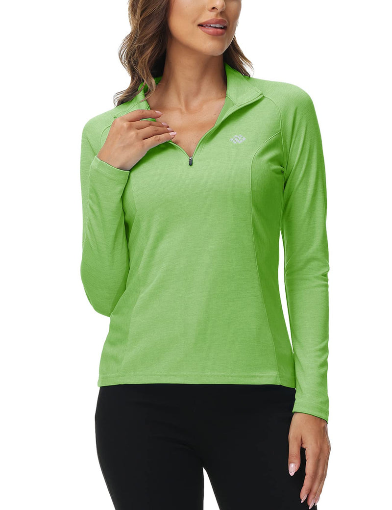 MoFiz Women's UPF 50+ Sun Protection Long Sleeve Slim fit Golf Tennis Running Shirt Quarter Zip Grass Green Small - BeesActive Australia