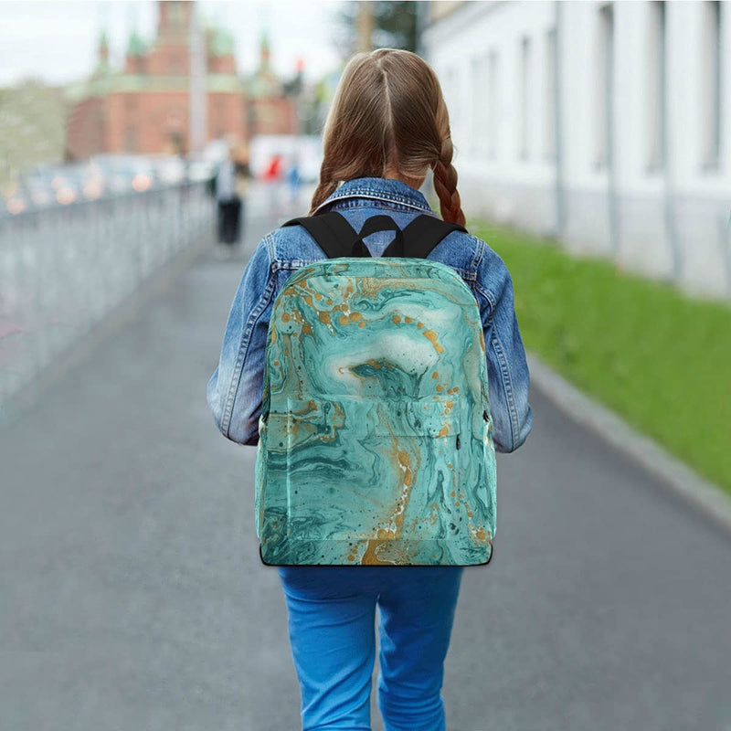 Backpack Travel Rucksack, Golden And Turquoise Marble Teal Lightweight School Bag for Students Teens Girls Boys - BeesActive Australia