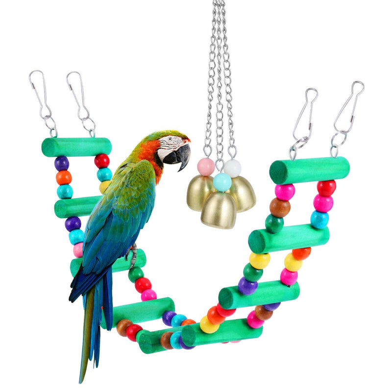 5 Pcs Bird Perches Cage Toys Hanging Bell Swing Chewing Toys Wooden Ladder Hammock for Small and Medium Parrot Birds, Cockatiels, Conures, Macaws, Finches - BeesActive Australia