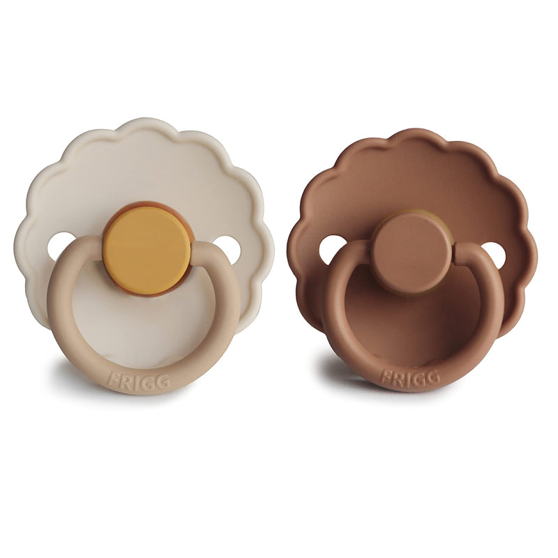 FRIGG Daisy Natural Rubber Baby Pacifier | Made in Denmark | BPA-Free (Chamomile/Peach Bronze, 6-18 Months) 2-Pack 6-18 Month Chamomile/Peach Bronze - BeesActive Australia