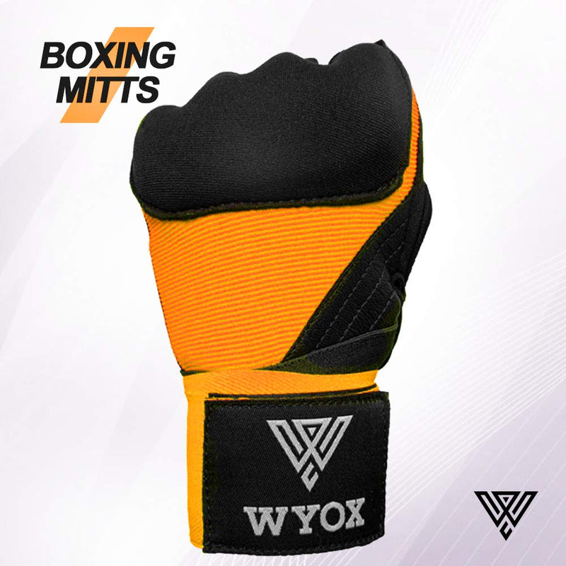 [AUSTRALIA] - WYOX Boxing Wraps MMA Gloves Inner Boxing Gloves for Women & Men - EZ-Off & On - Thick Knuckle Padding - Breathable Fabric Orange L-XL 