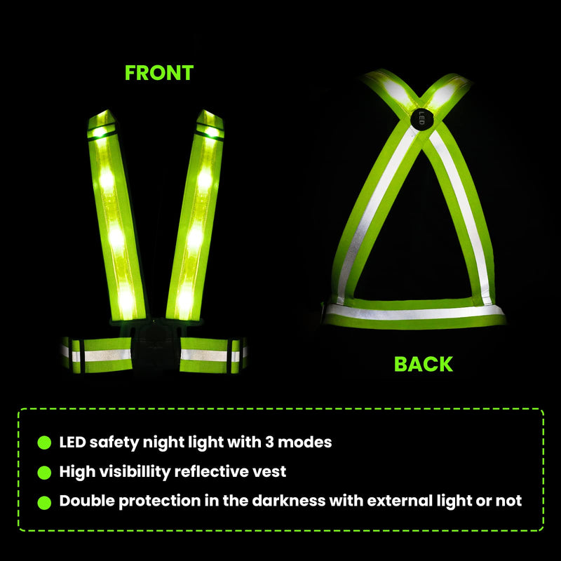 TAGVO LED Reflective Safety Vest with Storage Bag, USB Charging LED Reflective Vest, Night Light up Vest, Adjustable Elastic Running Gear Reflector Straps for Sports Outdoor Cycling Walking Working - BeesActive Australia