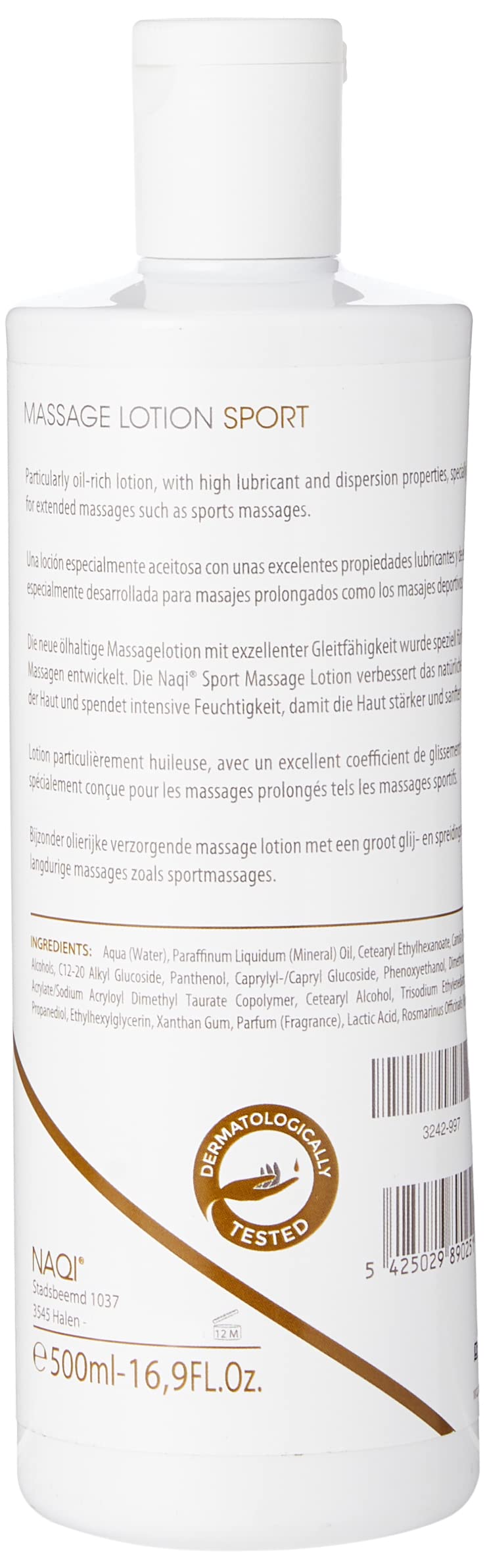 NAQI - Sports Massage Lotion - Pre-Workout and Post-Workout Recovery Treatment - Enhanced Recovery and Performance - Paraben-Free - Dermatologically Tested - Vegan-Friendly - 500 ml 500 ml (Pack of 1) Single - BeesActive Australia