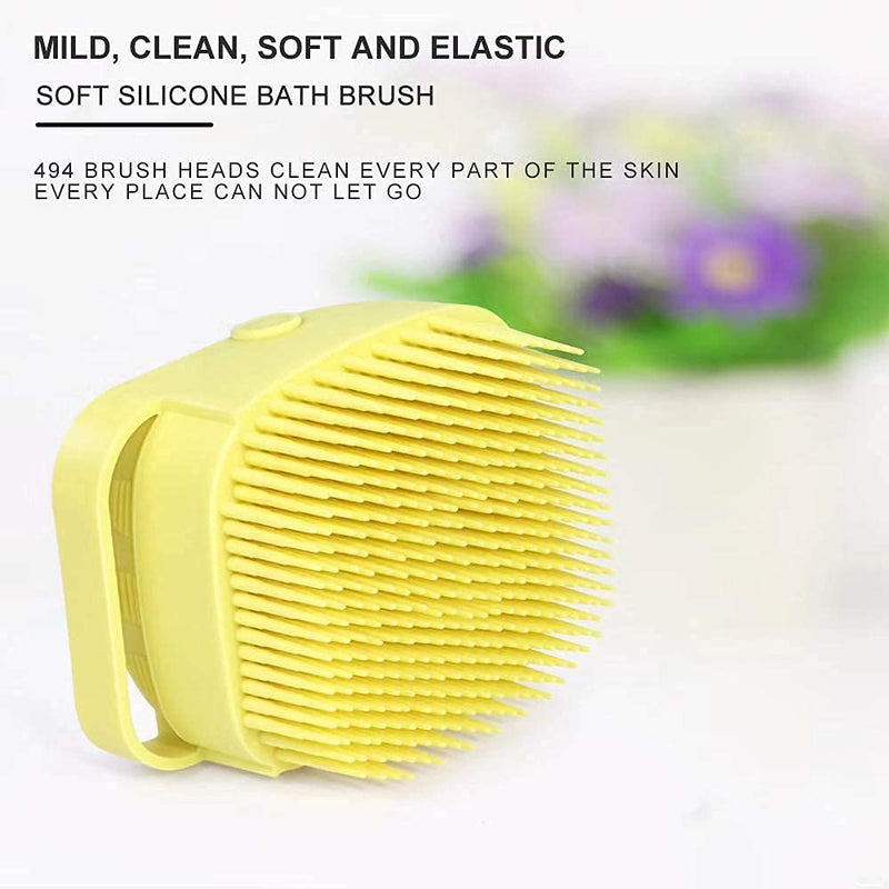 DUALSHINE Upgraded Dog Bath Brush,Best Pet Bathing Tool for Dogs,Soft Silicone Dog Grooming Brush Bristles with Loop Handle Give Pet Gentle Massage,Extra Shampoo Dispenser(Yellow) Yellow - BeesActive Australia