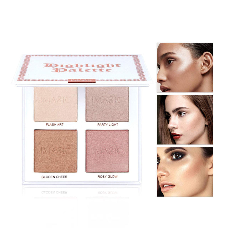 CCbeauty 4 Color Highlighter Makeup Palette with Powder Brush Shimmer Bronzers Contour Shadow Illuminating Highlight Blush Palette Cheek Cosmetic Kit,Pearl - BeesActive Australia