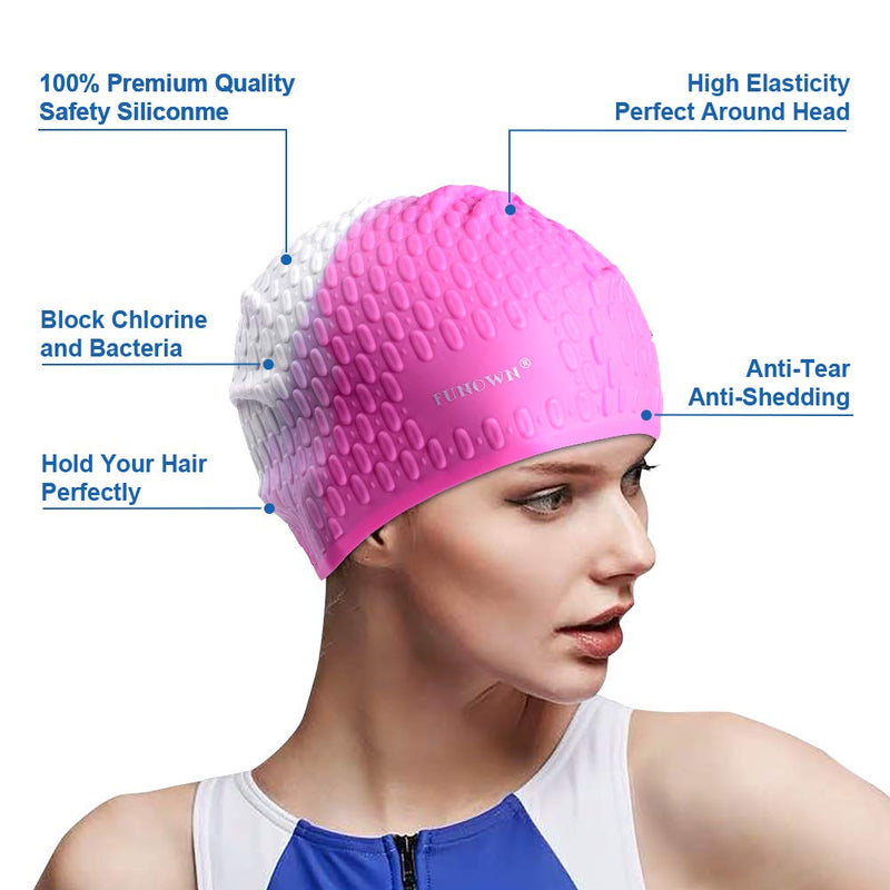 FUNOWN Silicone Swim Caps,2 Pack Durable Silicone Swimming Caps for Women Man, Comfortable Fit for Long Hair and Short Hair,Swimming Cap for Adult Youth to Keep Hair Dry, Easy to Put On and Off - BeesActive Australia