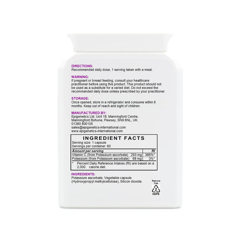 Potassium Ascorbate | Potassium 68mg + Buffered Vitamin C 293mg Supplement | 60 Vegan Friendly Capsules UK Made | 1 Capsule Daily (2 Month Supply) - BeesActive Australia