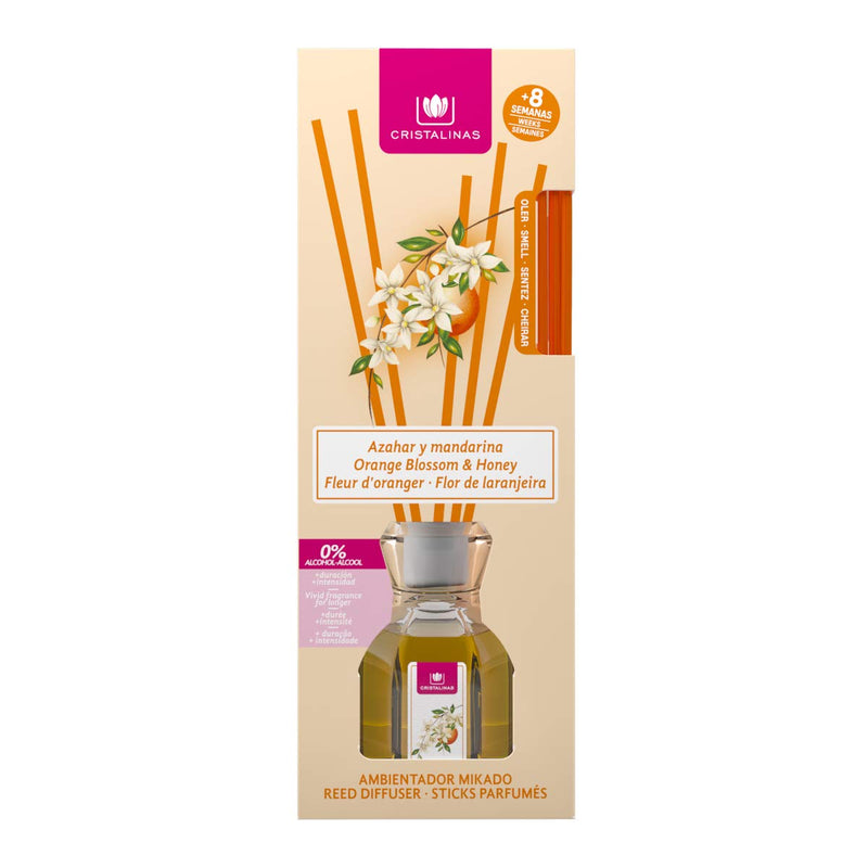 CRISTALINAS Air Freshener, Reed Diffuser, 40ml / 8 weeks, 0% alcohol, Orange Blossom & Honey Fresco 8x6x21 cm - BeesActive Australia