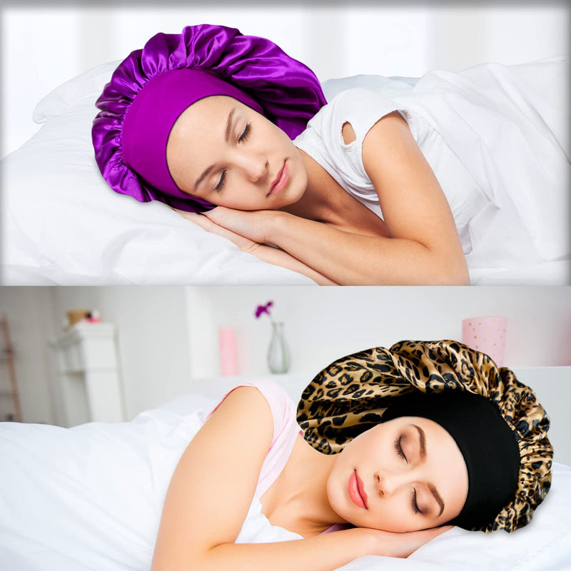 4 Pieces Extra Large Satin Bonnet for Curly Hair, Long Hair Sleep Cap With Wide Elastic Soft Band Big Sleeping Bonnets for Women Hair Care - BeesActive Australia