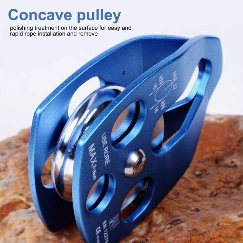 Climbing Single Pulley 28KN Alloy Rescue Pulley with Swing Plate Heavy Duty Single Swivel Rope Pulley Fixed Tree Rock Climbing Blue - BeesActive Australia