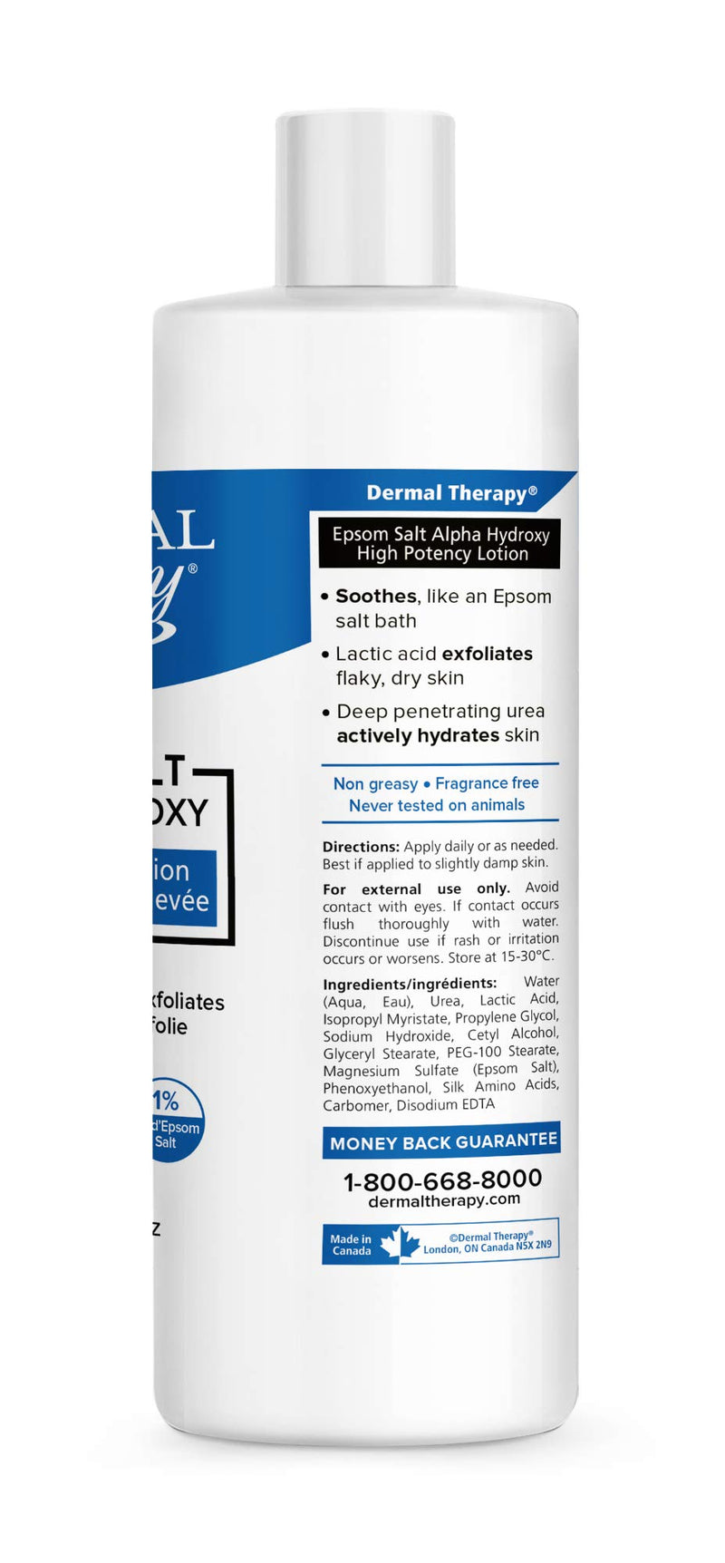 Dermal Therapy Epsom Salt Alpha Hydroxy High Potency Lotion – Moisturizing, Exfoliating and Soothing Treatment for Scaly, Flaky, Dry Skin | Epsom Salt, 10% Urea and 10% Lactic Acid | 16 fl.oz - BeesActive Australia