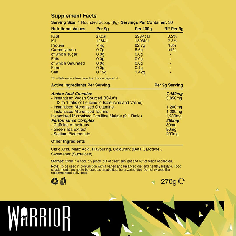 Warrior, Amino Blast - 270g - Branch Chain Amino Acid Powder (BCAA) - Helps Build Lean Muscle and Speed Up Recovery, Pineapple Chunk 270g (Pack of 1) - BeesActive Australia