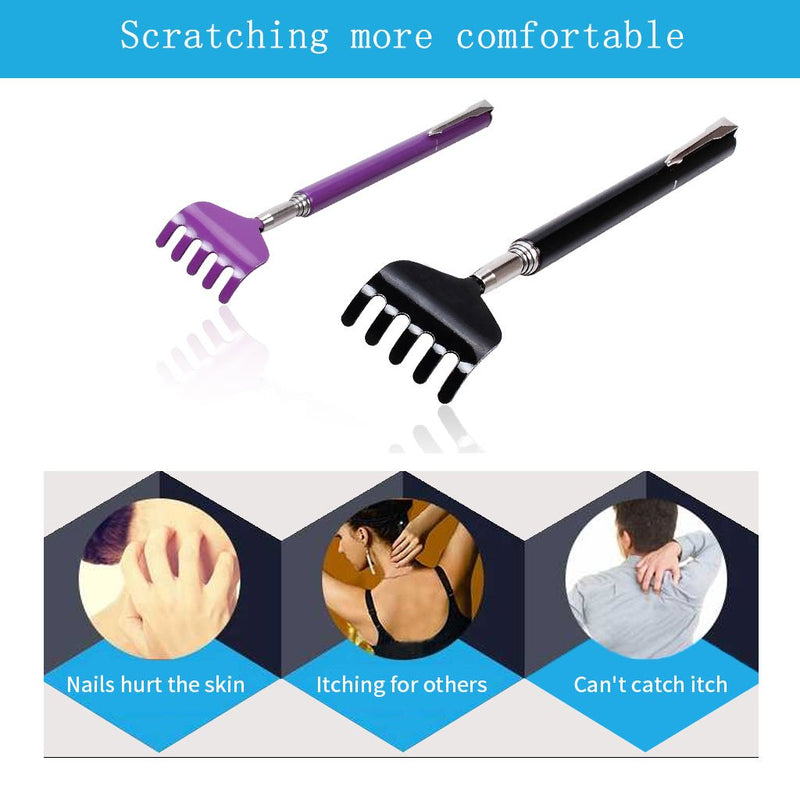 Portable Extendable Back Scratcher, OWUDE Telescoping Scratcher Tetractable Bear Claw Metal Hand Massager Tool Pack of 2 (Black + Purple) (Style 1) - BeesActive Australia