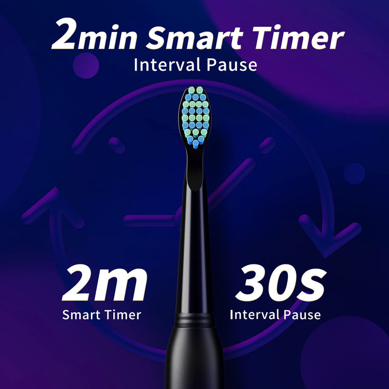 Sonic Electric Toothbrush, Rechargeable Power Toothbrush with 8 Brush Heads, Sonic Toothbrushes 40,000 VPM with 2 Minute Smart Timer, 5 Cleaning Modes with Teeth Whitening, Gift for Family, Black - BeesActive Australia
