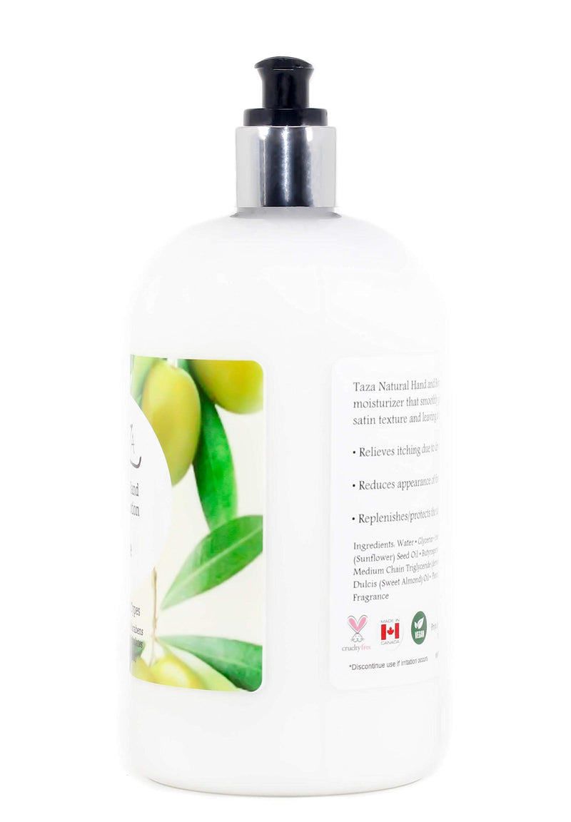 Premium Taza Natural Olive Hand & Body Lotion, 16 fl oz (473 ml) ♦ Leaves Your Skin Smooth, Soft & Glowing ♦ Contains: Sunflower Seed Oil, Shea Butter, Coconut Oil, Sweet Almond Oil - BeesActive Australia