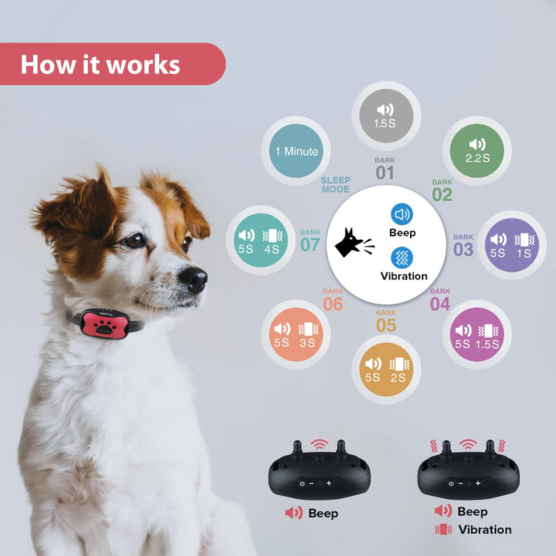 PcEoTllar Dog Bark Collar, Rechargeable Bark Collar for Large Dogs No Shock Bark Collar with Beep Vibration, Humane Bark Collars for Small Medium Large Dogs, Anti-Barking Control Device Red - BeesActive Australia