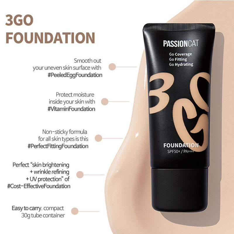 PASSIONCAT 3GO (Lightly fitting on skin, ultra coverage, Long Lasting) Foundation, No.1 Fresh Girl (Pink Beige, Cool Skin Tone), valentine day makeup Fresh Girl(Pink Beige) - BeesActive Australia