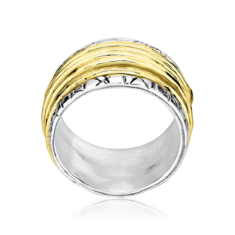 925 Sterling Silver Rotating Spinner Ring With 5 One Micron 14K Gold Plated Sterling silver Hammered Spinner Rings, Hypoallergenic, Nickel and Lead-free, Artisan Handcrafted Designer Collection, Made in Israel 11 - BeesActive Australia