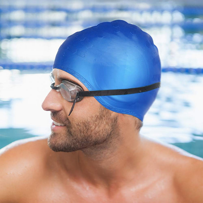 [AUSTRALIA] - Swim Cap for Long Hair 2 Pack 2019 Thicker Design Solid Silicone Waterproof Swimming Caps for Woman Adults and Men Black+Blue 