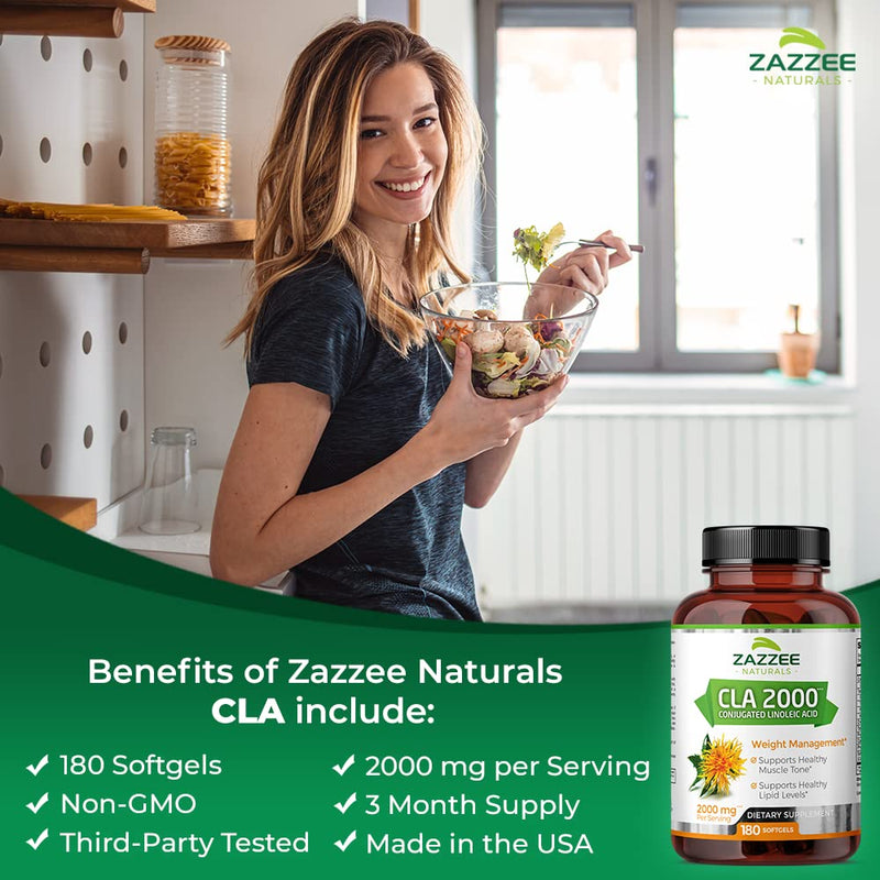 Zazzee Naturals CLA 2000, 180 Softgels, 2000 mg per Serving, Concentrated and Standardized High-Potency Conjugated Linoleic Acid, 60 Day Supply, Lab-Tested, Non-GMO and Made in The USA - BeesActive Australia