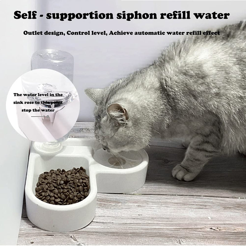 Double Dog Cat Bowls - Pets Water and Food Bowl Set with Automatic Water Bottle, Raised Pet Feeder Bowl for Cats and Small Dogs White - BeesActive Australia