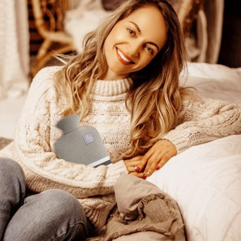 Small Hot Water Bottle with Knitted Cover, 1L Large Capacity Hot Water Bag with Removable and Washable Soft Cover for Pain Relief, Neck and Shoulders, Great Gift for Women, Men, Kids (1L-Light Grey) 1L-Light Grey - BeesActive Australia