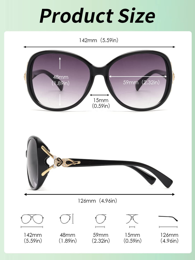 JM Classic Bifocal Reading Sunglasses Reader Glasses for Women UV Protection Outdoor Black 1.0 x - BeesActive Australia