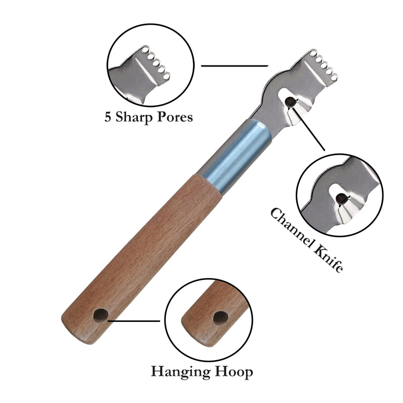 2Pcs Lemon Zester Tool Citrus Peeler Zester Grater with Handle Stainless Steel Fruit Grater Peeling Knife With Wooden Handle Multipurpose Kitchen Gadgets Bar Accessories - BeesActive Australia